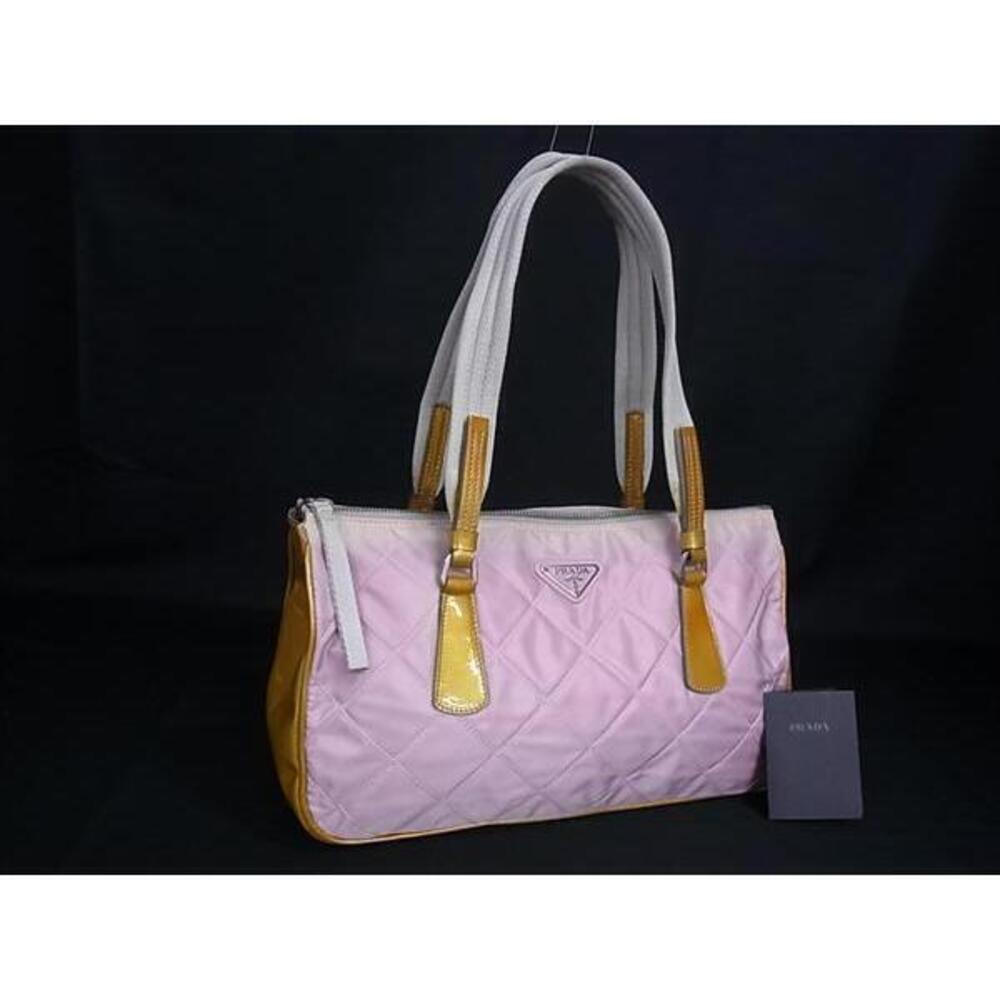 PRADA Tessuto Quilted Tote Bag Handbag Pink Yellow